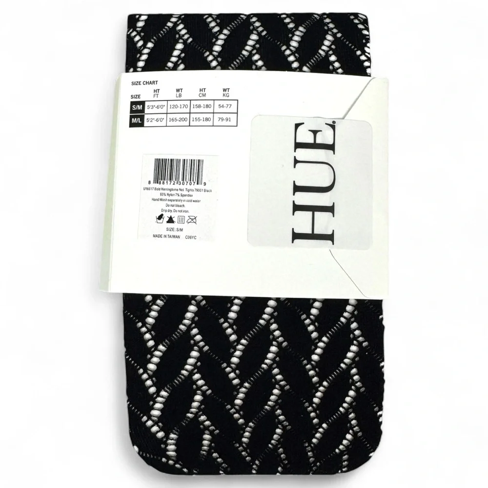 Hue‎ Black Herringbone Net Tights Womens Size S/M 120-170 Lbs